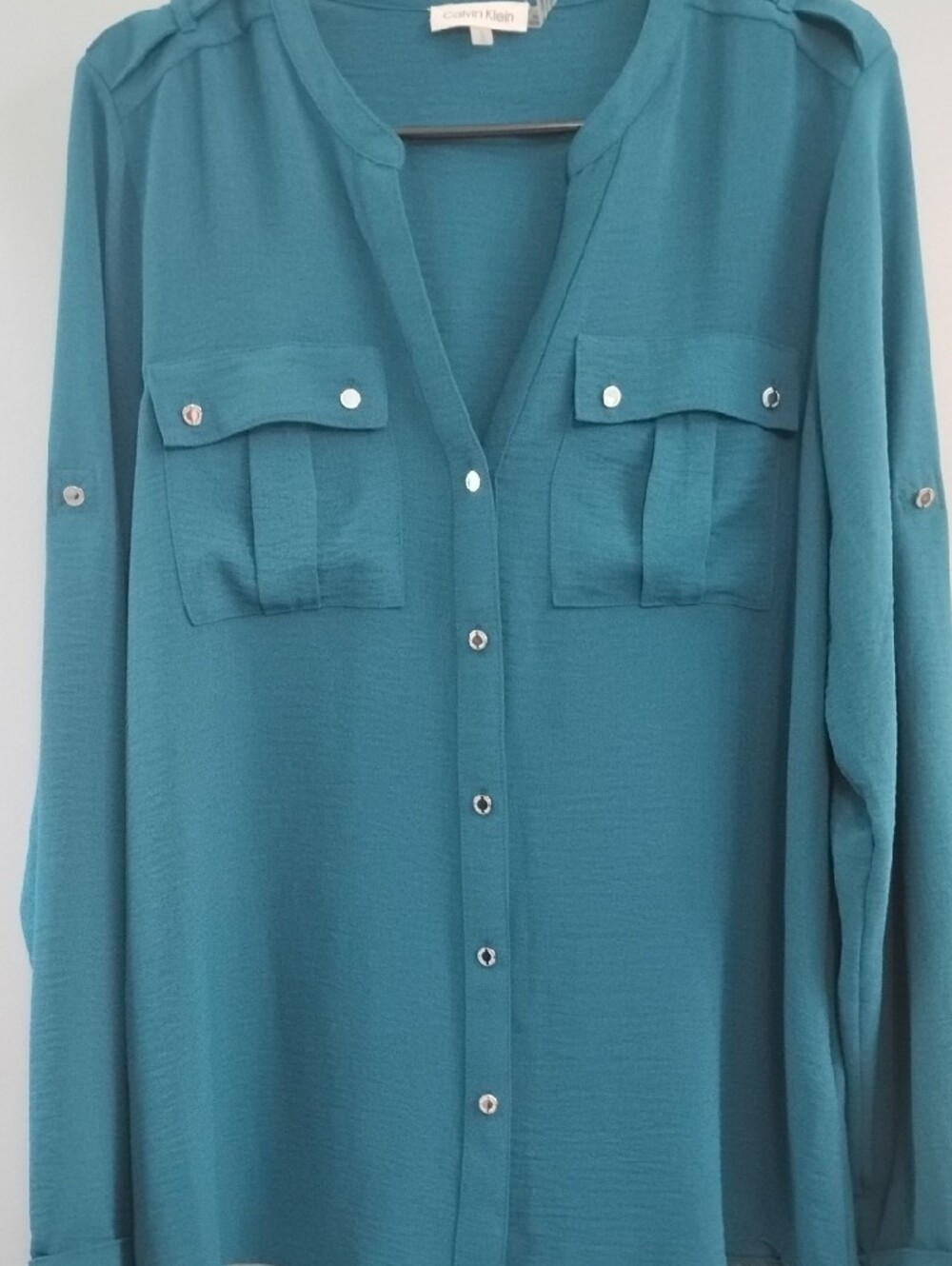 NWOT Calvin Klein Teal Button-Front Utility Shirt Size Large - Picture 3 of 4